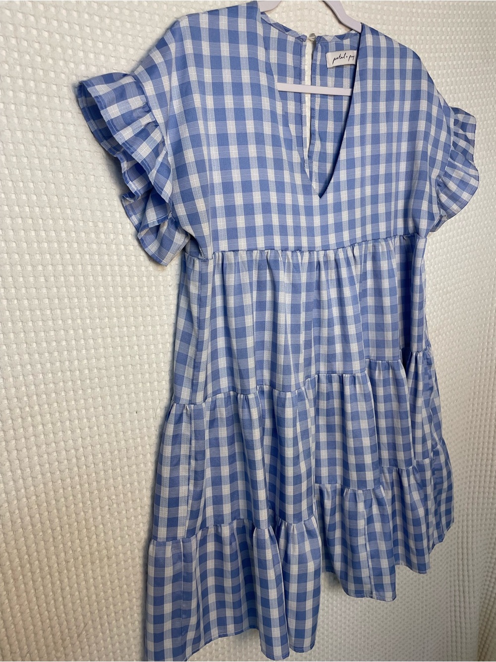 Petal & Pup Nobel Dress in Blue and White Gingham, Tiered Mini, SIZE 8 - Picture 3 of 11